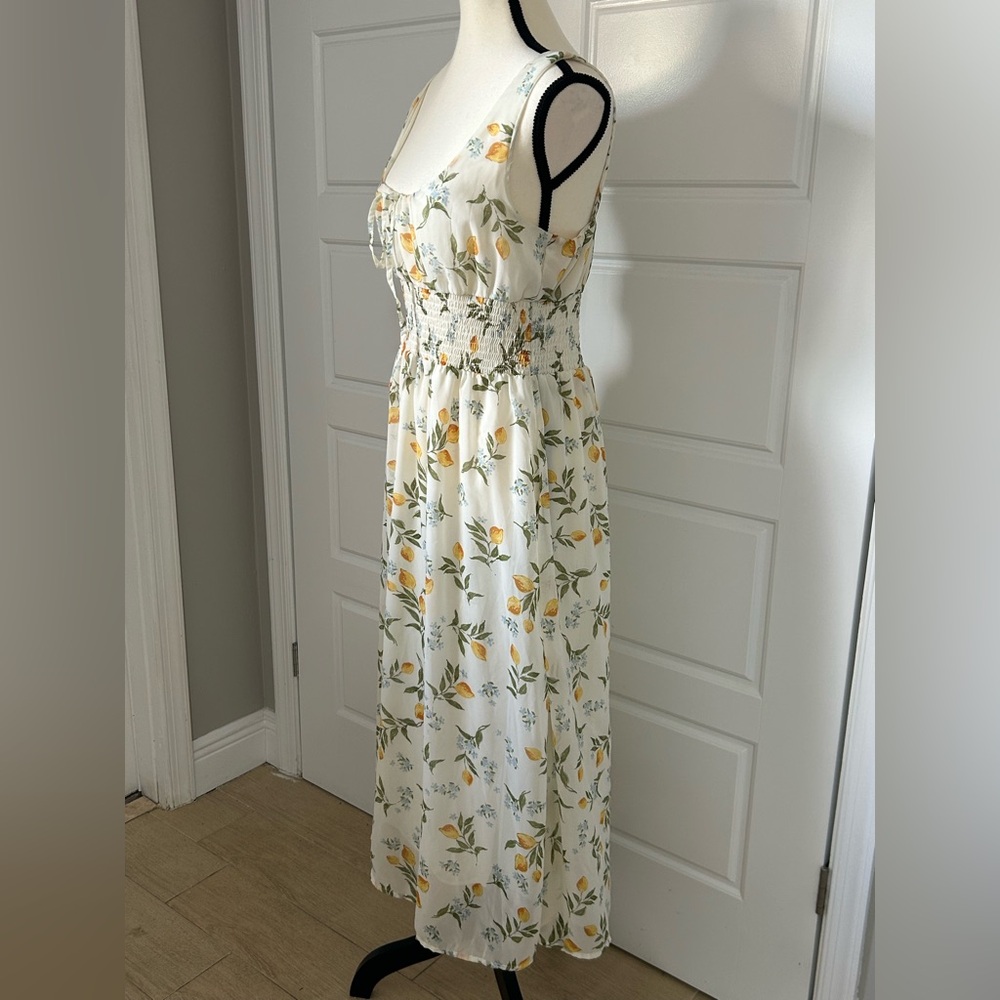 Sincerely Jules Yellow Blue and White Floral Midi Sundress with Peasant Bodice - Picture 4 of 7